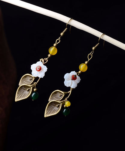 White Shell Flower Fine Agate Copper Drop Earrings