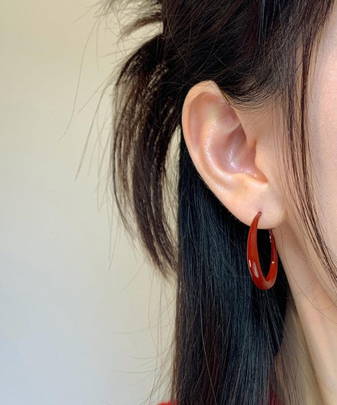 Red Sterling Silver Hoop Earrings