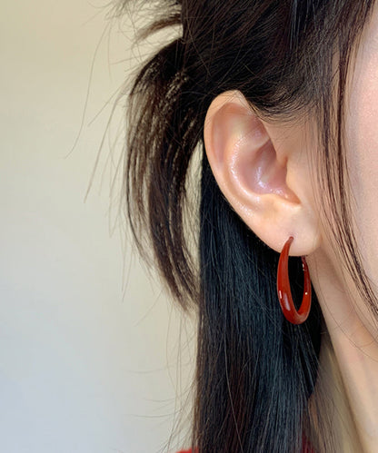 Red Sterling Silver Hoop Earrings
