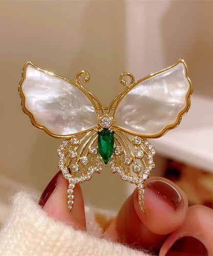 Style Gold Copper Overgild Inlaid Zircon Butterfly Shell Brooches