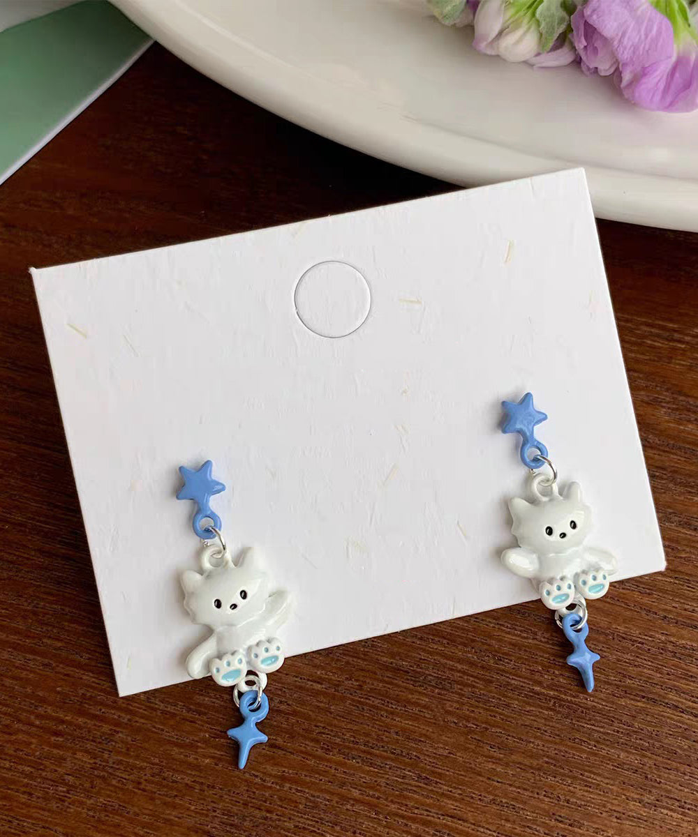 Colorblock Alloy Drip Glaze Cat Drop Earrings