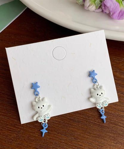 Colorblock Alloy Drip Glaze Cat Drop Earrings