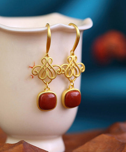 Red Sterling Silver Agate Butterfly Drop Earrings