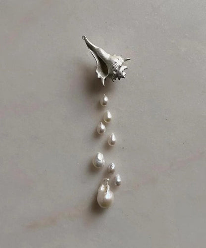 Silk Sterling Silver Rver Snail Pearl Tassel Drop Earrings