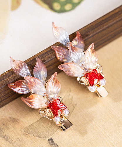 Stylish Copper Alloy Colored Glaze Pearl Koi Fish a Pair Hairpin