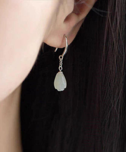 Brief Silk Sterling Silver Jade Magnolia Flower Drop Earrings