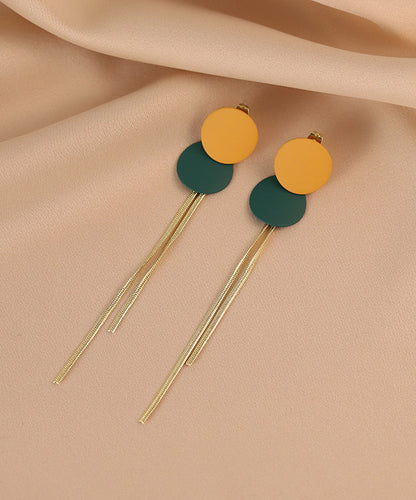 Colorblock Alloy Baking Paint Circular Tassel Drop Earrings