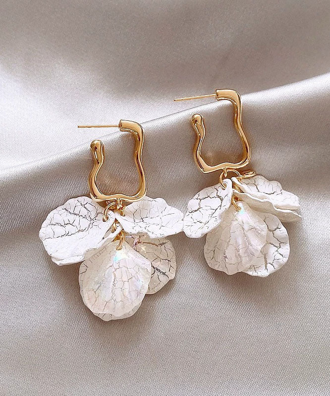 White Copper Overgild Drop Earrings