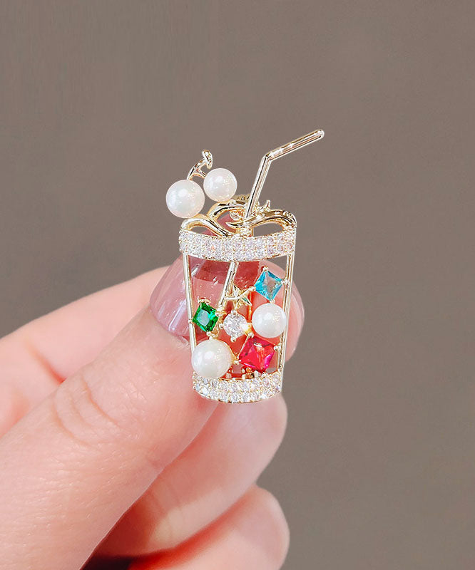 Rainbow Zircon Pearl a Cup of Lemon Fruit Brooches