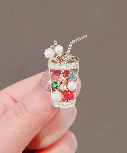 Rainbow Zircon Pearl a Cup of Lemon Fruit Brooches