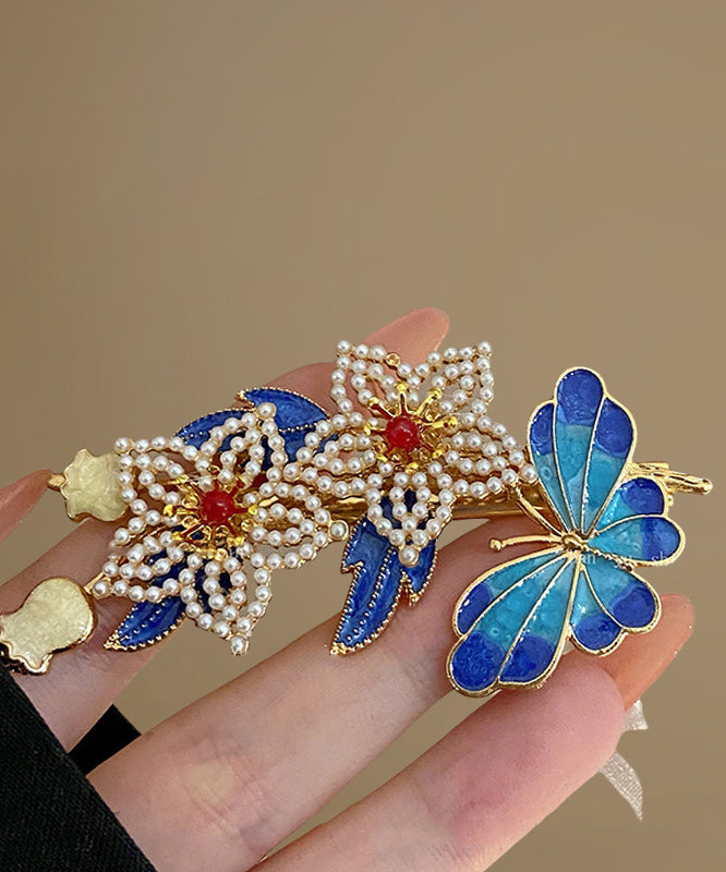 Blue Sterling Silver Overgild Pearl Cloisonne Hairpin