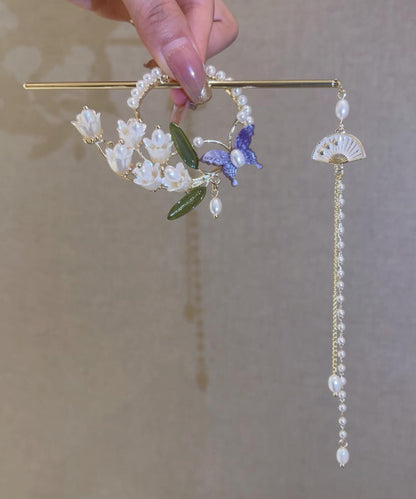 Retro White Alloy Pearl Lily of the Valley Tassel Hairpin
