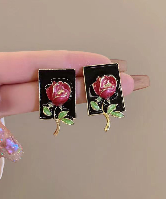 Regular Gold Sterling Silver Overgild Rose Drip Glaze Stud Earring