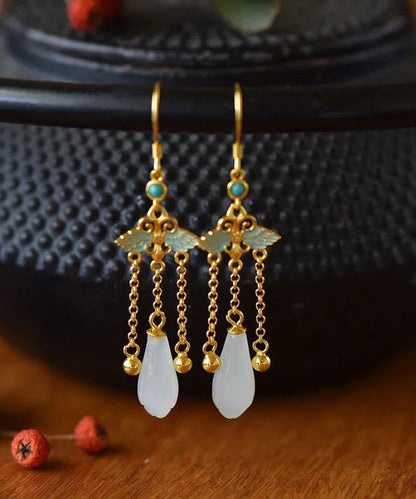 White Orchid Jade Drop Earrings