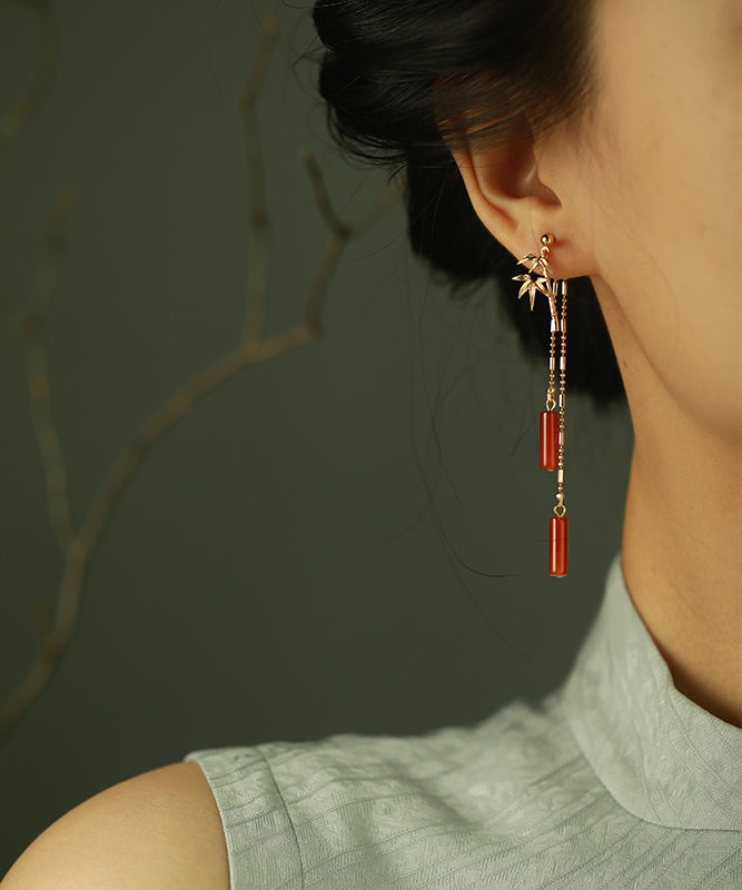 Diy Red Jade Agate Drop Earrings