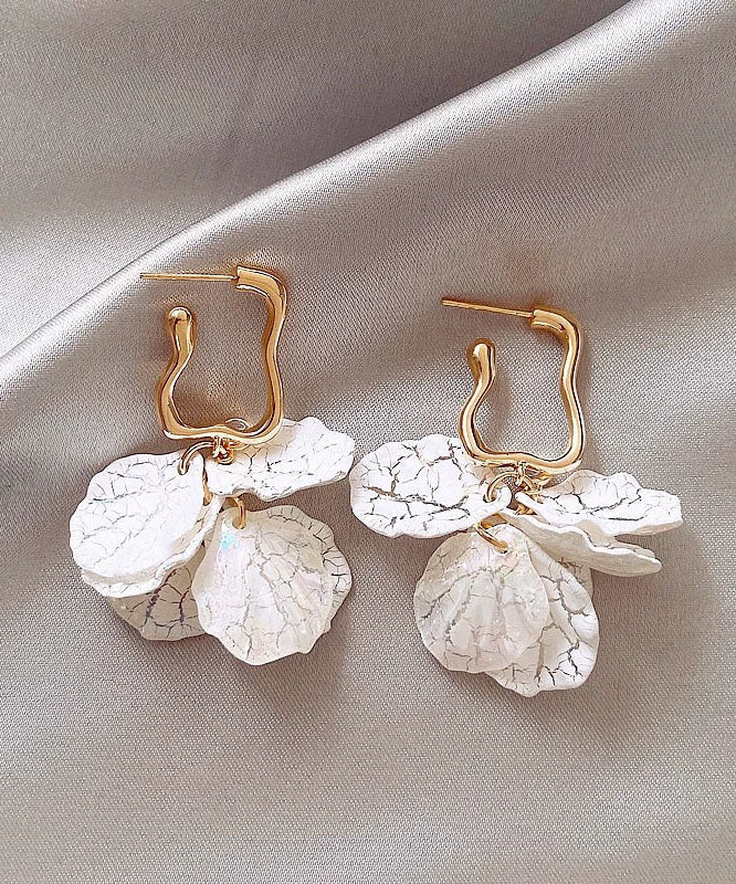 White Copper Overgild Drop Earrings