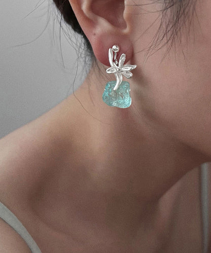 Original Light Blue Sterling Silver Gem Stone Drop Earrings