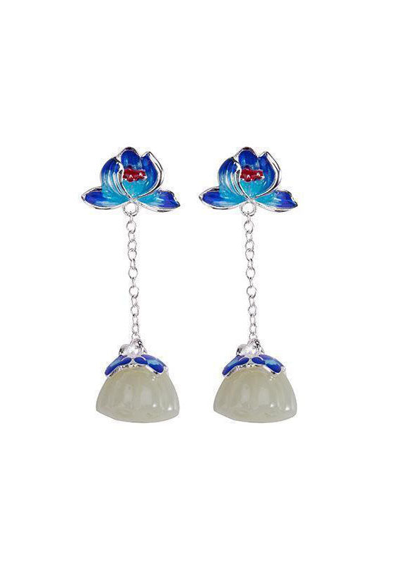 Cloisonne Tassel Jade Drop Earrings