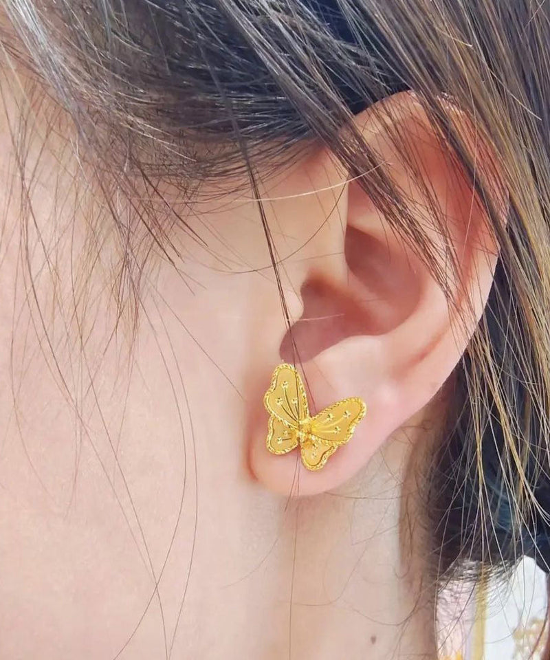 Diy Yellow Sterling Silver Overgild Crystal Butterfly Stud Earrings