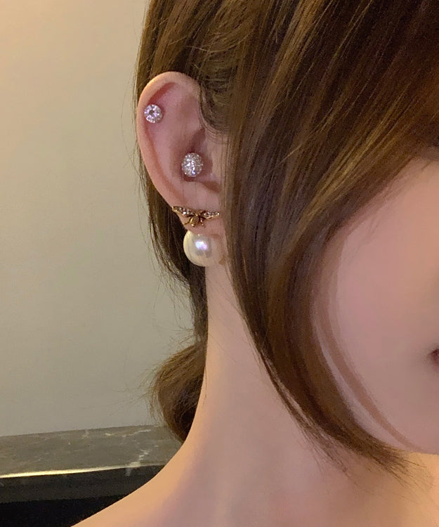 Gold Sterling Silver Copper Overgild Pearl Bee Stud Earrings