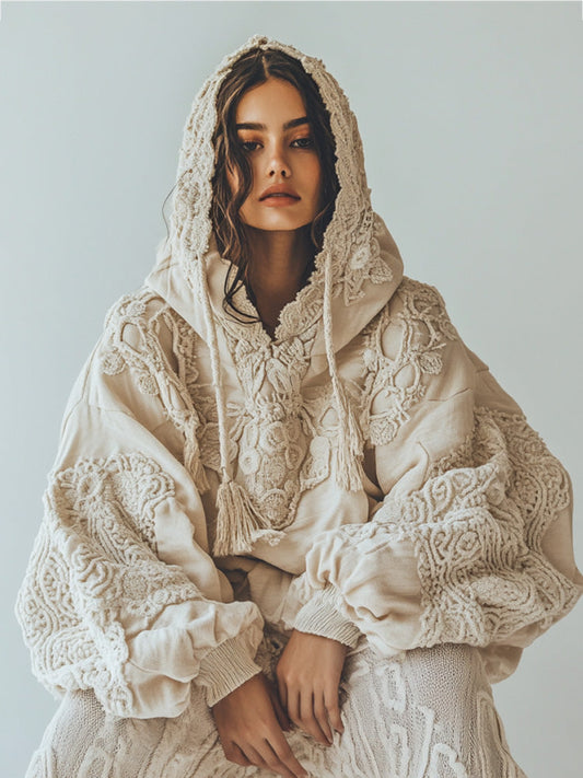 Comstylish Women's Casual Floral Embroidery Print Cozy Hoodie