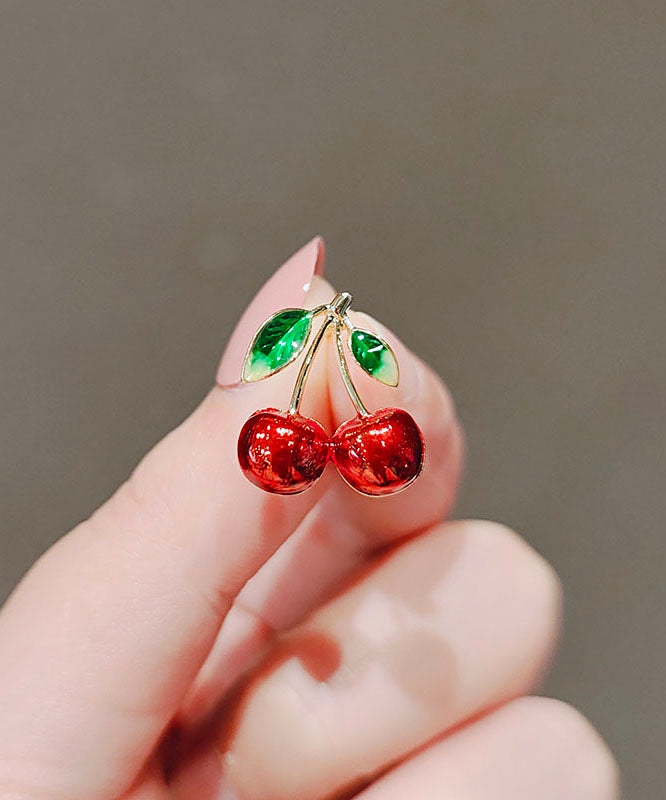 Red Alloy Painting Oil Cherry Brooches