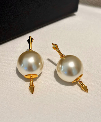 Unique Gold Copper Overgild Pearl Stud Earrings