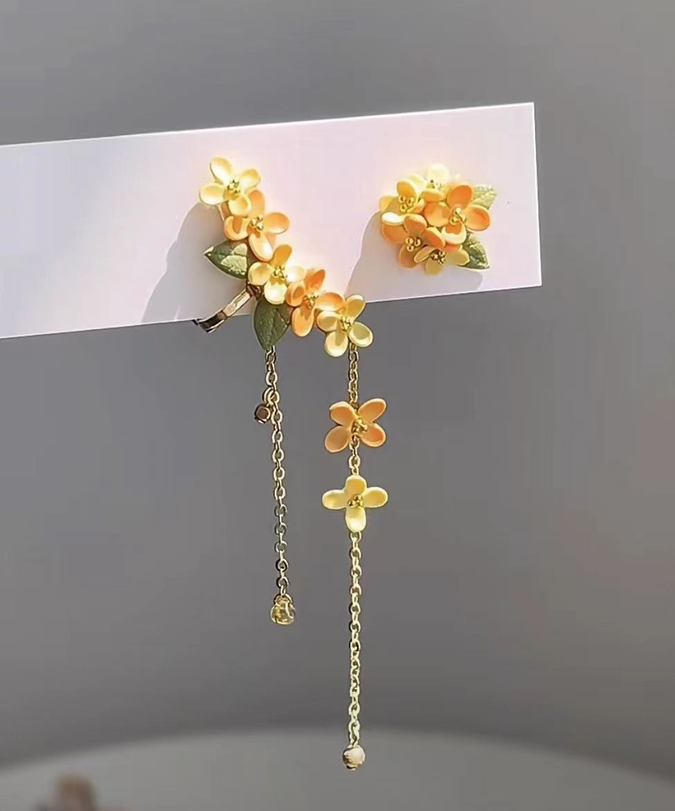Yellow Alloy Osmanthus Tassel Drop Earrings