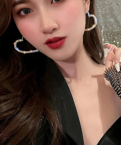 Silk Sterling Silver Alloy Zircon Love Hoop Earrings