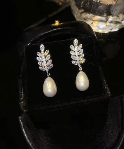 Exquisite Silver Needle Zircon Pearl Water Droplet Earrings