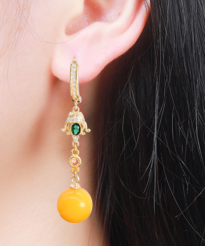 Diy Yellow Sterling Silver Overgild Beeswax Ball Drop Earrings