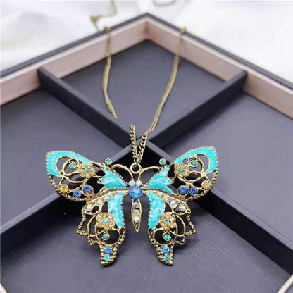 Sterling Silver Alloy Crysta Drop Oil Bronze Butterfly Pendant Sweater