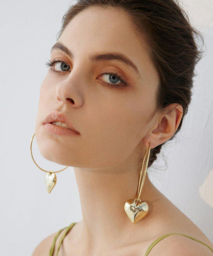 Classy Golden Love Pendant Metal Hoop Earrings