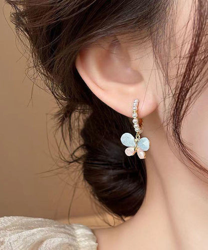 Rainbow Alloy Pearl Butterfly Hoop Earrings