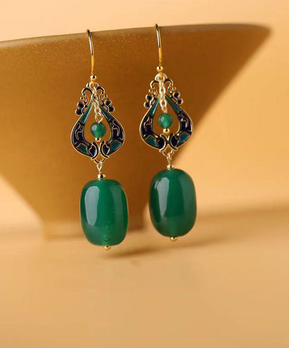 Design Green Jade Silver Drop Earrings