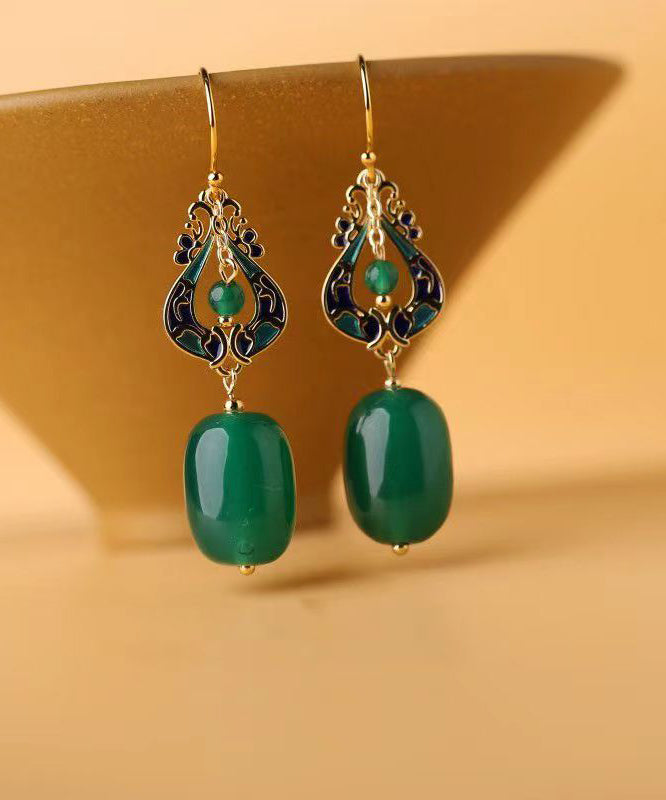 Design Green Jade Silver Drop Earrings
