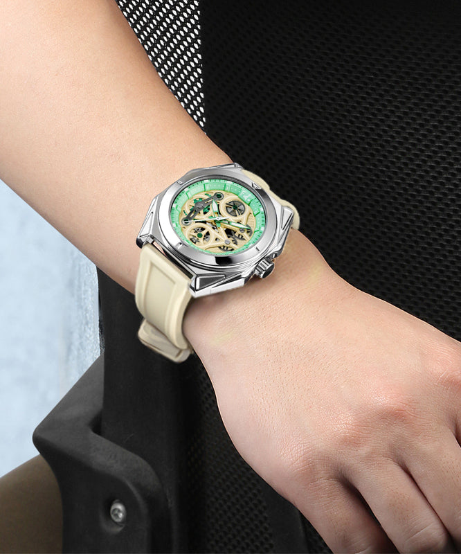 Beige Silicone Rubber Sapphire Crystal Waterproof Watches