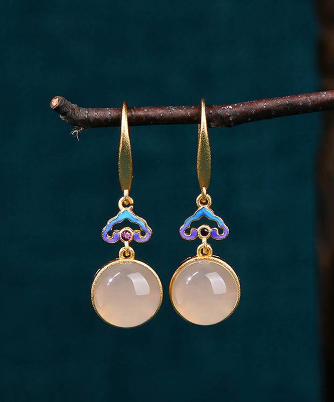 Colorblock Copper Overgild Gem Stone Drop Earrings