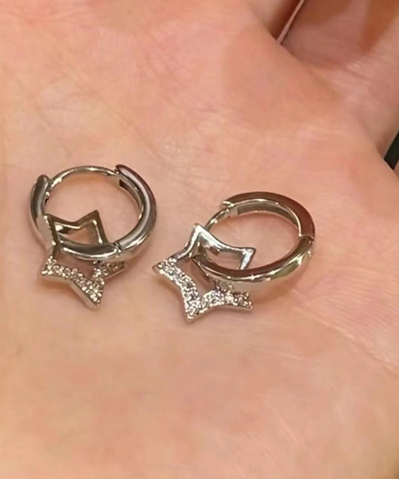 Boutique Silk Sterling Silver Zircon Star Hoop Earrings