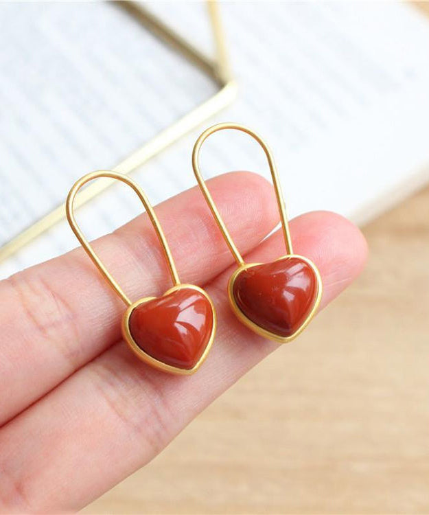 Red Overgild Inlaid Agate Love Hoop Earrings
