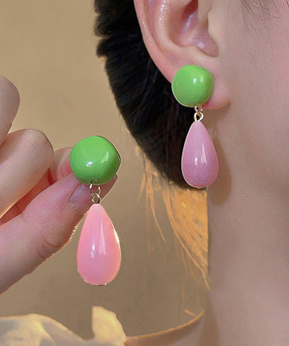 Colorblock Sterling Silver Overgild Alloy Resin Drop Earrings