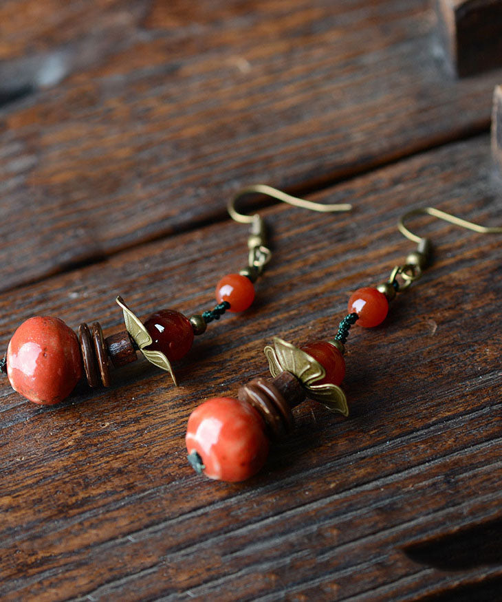 Red Ceramics Original Design Copper Drop Earrings