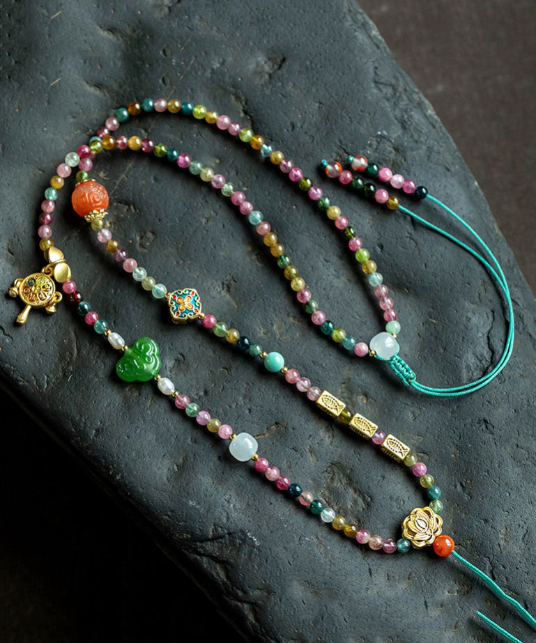 Multicolour Hand Woven Beading Jade Tassel Pendant Necklace