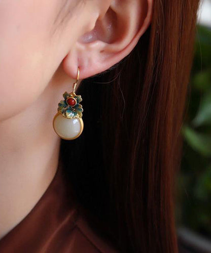 Handmade Green Silver Jade Drop Earrings