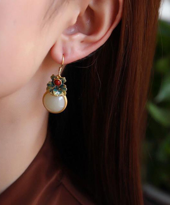 Handmade Green Silver Jade Drop Earrings