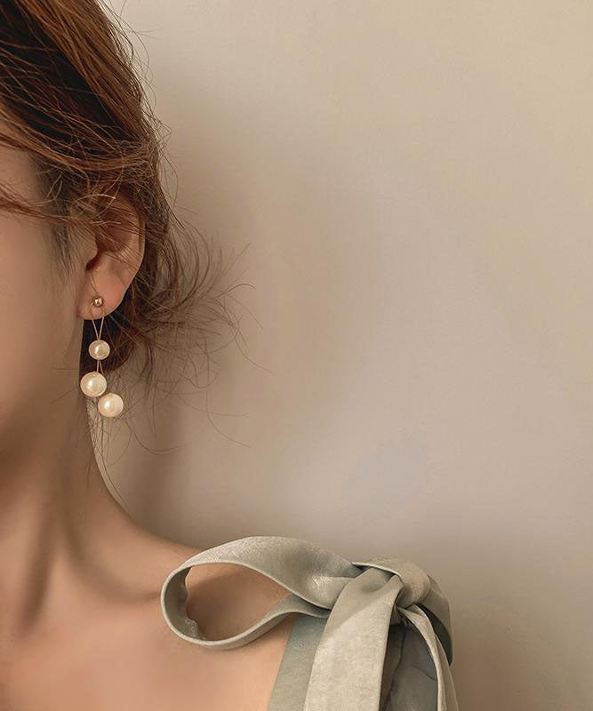 Art White Pearl S925 Silver Drop Earrings