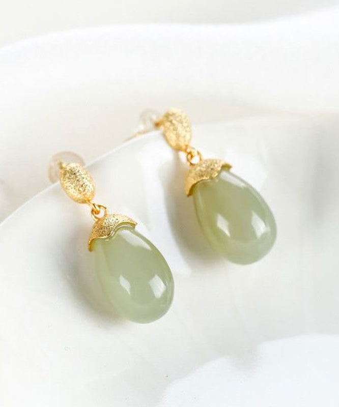 Diy Cyan Sterling Silver Overgild Jade Drop Earrings
