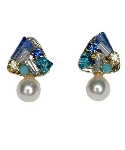 Diy Light Blue Copper Overgild Zircon Crystal Stud Earrings