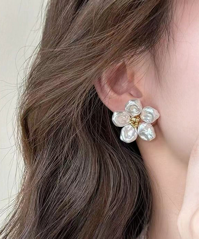 White Sterling Silver Alloy Stud Earrings