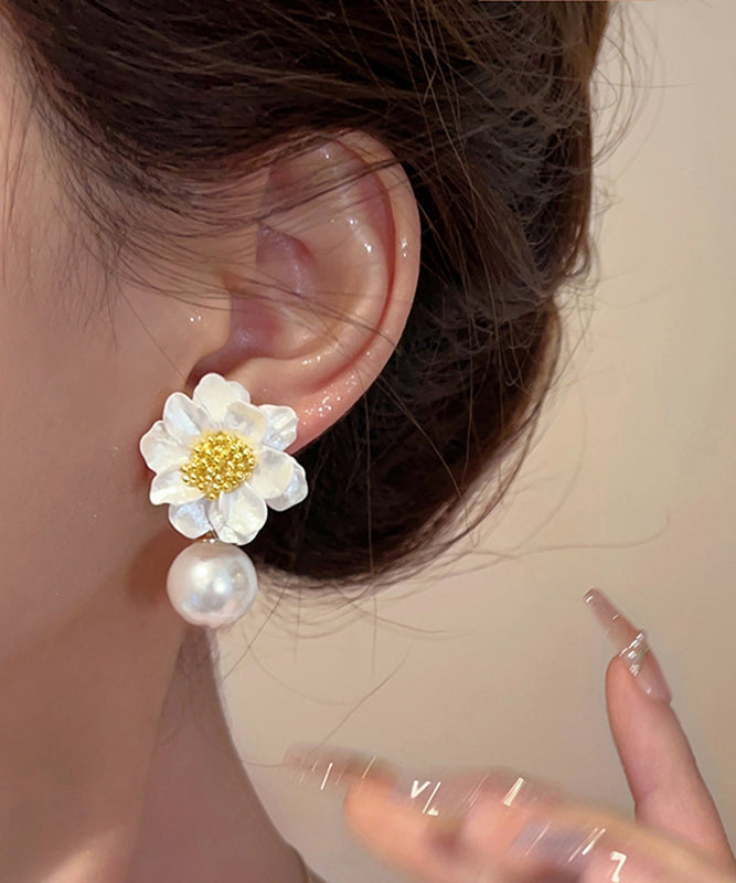 White Acrylic Alloy Pearl Drop Earrings